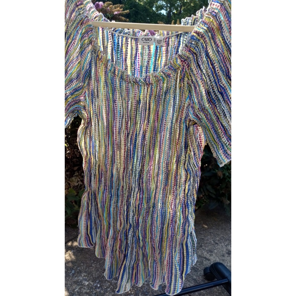 Cato 18/20W sheer ruffle stretch stripe blouse top shirt comfy slinky cover boho
